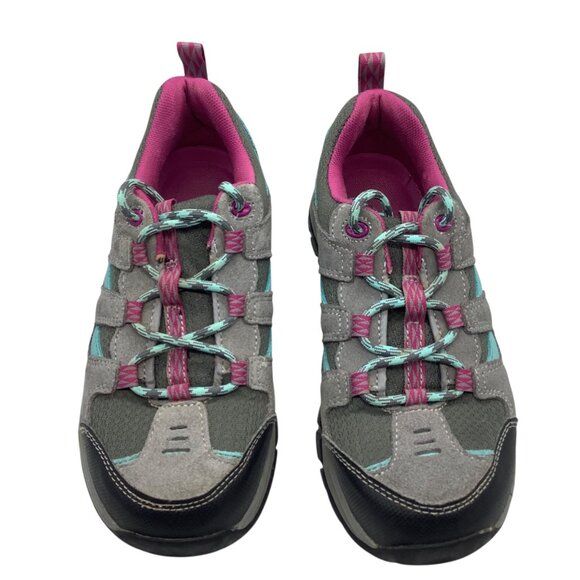 L.L. Bean Girl Trail Shoes Size 5 Gray Pink Hiking Sneakers Suede - Picture 3 of 7